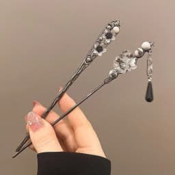 Neo-chinese Style Flower Hairpin Ink Colored Flower Tassel Hair Stick For Women Girls Elegant Exquisite Fashion Hair Accessories