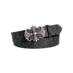 Hong Kong-style Denim Belt with Cross Carving & Rivets Niche Subculture Style Versatile Street Waistband for Casual Daily Outfit