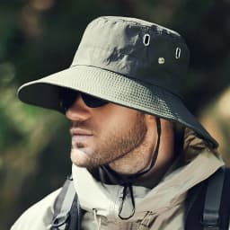 Wide Brim Bucket Hat for Men Women UV Protection Sun Hat with Adjustable Chin Strap Breathable Mesh for Hiking Fishing Camping