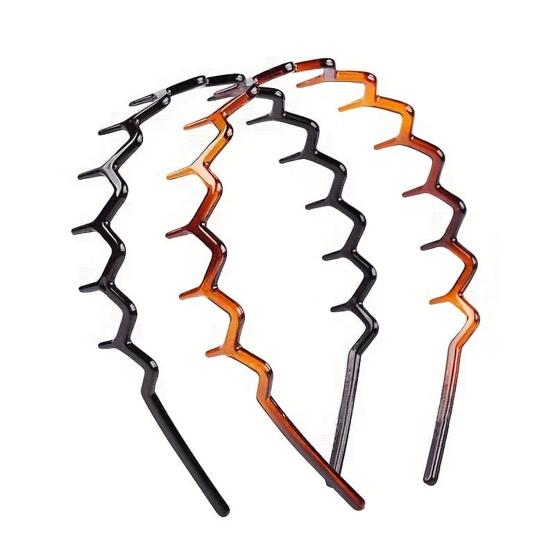 2pcs/set Black Amber Wave Long Teeth Headband Anti-fall Resin Plastic with Teeth Non-slip Headband for Men and Women Face Wash H