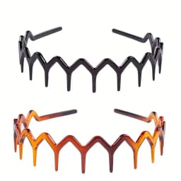 2pcs/set Black Amber Wave Long Teeth Headband Anti-fall Resin Plastic with Teeth Non-slip Headband for Men and Women Face Wash H