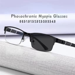 Men's Vintage Business Photochromic Myopia Glasses Half Frame Metal Blue Light Blocking Eyewear Classic UV Shades -0.5~4.0x
