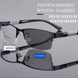 Men's Vintage Business Photochromic Myopia Glasses Half Frame Metal Blue Light Blocking Eyewear Classic UV Shades -0.5~4.0x