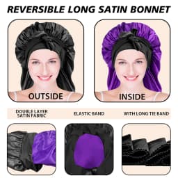 Women Extra Large Hair Long Silk Bonnet Cap & Elastic Satin Hair Band Comfortable Head Cover Night Sleep Hat for Sleeping Shower
