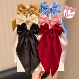 6-Pack Solid Color Large Bow Hair Clips for Girls Fashionable Daily & Party Wear Cute Hair Accessories