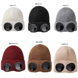 Men Women Knitted Hat with Goggles Windproof Winter Warmer Ski Beanies Unisex Soft Warm Anti-slip Ear Protection Garros
