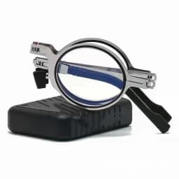 Unisex Folding Reading Glasses Transparent Lenses Full Metal Frame Anti Blue Light Comes with Case for Men and Women