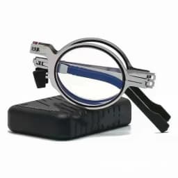 Unisex Folding Reading Glasses Transparent Lenses Full Metal Frame Anti Blue Light Comes with Case for Men and Women