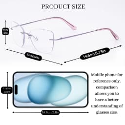 Women Progressive Multifocal Cat Eye Reading Glasses with Pink Purple Coatings Lens Rimless Design Flexible Temples Comfortable