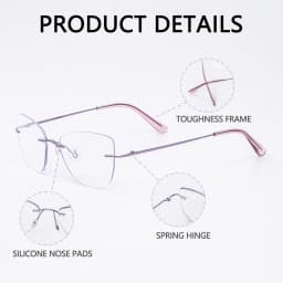 Women Progressive Multifocal Cat Eye Reading Glasses with Pink Purple Coatings Lens Rimless Design Flexible Temples Comfortable