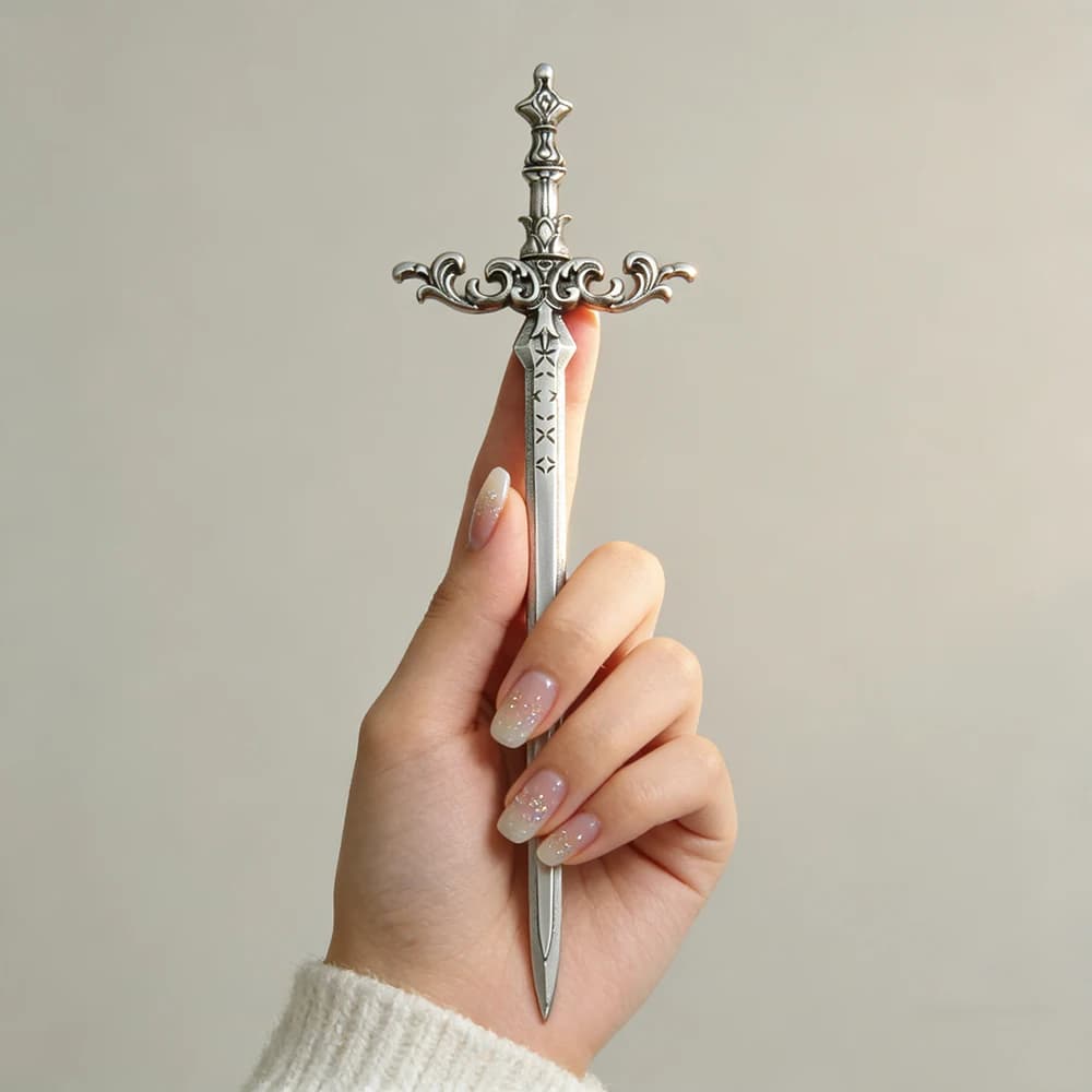 1pc Silver-Tone Sword Hair Stick Ornate Star Medieval Fantasy Design Perfect Cosplay Bold Hairstyles Looks Stylish Accessory