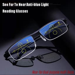 Hot Sale Progressive Reading Glasses Multifocal Anti Blue Ray Glass Glasses Half Frame Metal Alloy Men Women 1.5 1.0 2.5 Black