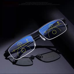 Hot Sale Progressive Reading Glasses Multifocal Anti Blue Ray Glass Glasses Half Frame Metal Alloy Men Women 1.5 1.0 2.5 Black