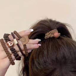 5pcs/Set Mixed Styles Hair Ties High Elastic Heart Shaped Rubber Band Women Girl No-Damage Ponytail Holder Scrunchies