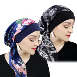 Printed Pre-tie Headscarf Women Elastic Muslim Female Turban Cancer Chemo Hat Hair Loss Cover Head Wrap Headwear Stretch Bandana