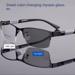 Business Men's Photochromic Myopia Glasses Unisex Half Frame Square Near Sight Eyeglasses Optical Prescription Minus Eyewear