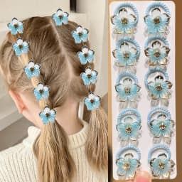 10pcs Girls Elastic Hair Bands with Rhinestone And Flower Decorations High Elasticity Durable Hair Ties for Outdoors And Braidin