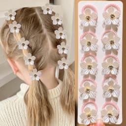 10pcs Girls Elastic Hair Bands with Rhinestone And Flower Decorations High Elasticity Durable Hair Ties for Outdoors And Braidin