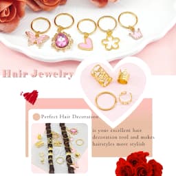 45pcs Women's Braid Heart Pendant Hair Accessories,Pink Heart&Butterfuly&Crown Pendant Hair Clips,Valentine's Day Love Hair Ring