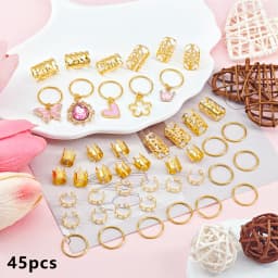 45pcs Women's Braid Heart Pendant Hair Accessories,Pink Heart&Butterfuly&Crown Pendant Hair Clips,Valentine's Day Love Hair Ring
