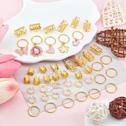45pcs Women's Braid Heart Pendant Hair Accessories,Pink Heart&Butterfuly&Crown Pendant Hair Clips,Valentine's Day Love Hair Ring