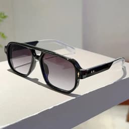 New Vintage Double Bridges Square Sunglasses Fashion Rivets Ocean Lens UV400 Eyewear Women Trending Traveling Sun Glasses