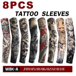 8PCS Fake Temporary Full Arm Tattoo Sleeves UV Protection Stretchy Breathable Sun Sleeves Unisex Outdoor Sports Driving Fishing
