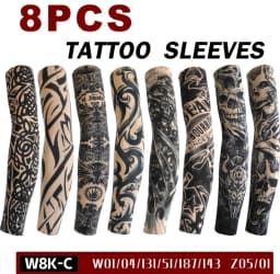 8PCS Fake Temporary Full Arm Tattoo Sleeves UV Protection Stretchy Breathable Sun Sleeves Unisex Outdoor Sports Driving Fishing