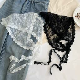 Elegant Black White Lace Head Scarf Korean Dainty Design Multi Purpose Triangle Wrap for Women Girls Chic Headband Daily Wear
