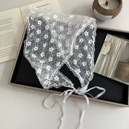 Elegant Black White Lace Head Scarf Korean Dainty Design Multi Purpose Triangle Wrap for Women Girls Chic Headband Daily Wear