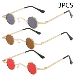 Vintage Rock Punk Man Sunglasses Classic Small Round Sunglasses Women Wide Bridge Metal Frame Black Lens Driving Eyewear