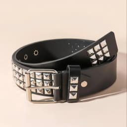 New Vintage-Style Belt with Square Beads and Rivets, Metal Pyramid-Shaped Belt. Unisex Punk-Style Belt with Five-Bull Design, Su