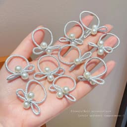 10pcs children's braided rubber band Korean silver pearl bow headband without damaging hair Small Thumb Hoop Baby headband