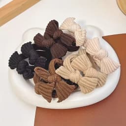 Sweet Style Bow Hair Ties Set for Women High Elasticity Fabric Ponytail Holders with Solid Color Bowknot - Minimalist Hair