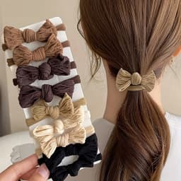 Sweet Style Bow Hair Ties Set for Women High Elasticity Fabric Ponytail Holders with Solid Color Bowknot - Minimalist Hair