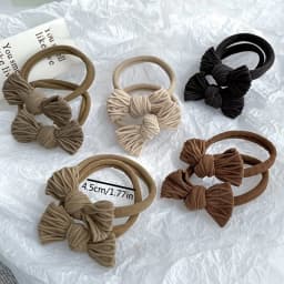 Sweet Style Bow Hair Ties Set for Women High Elasticity Fabric Ponytail Holders with Solid Color Bowknot - Minimalist Hair