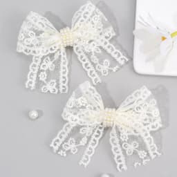 2Pcs Flower Lace Bow Hair Clips For Girls Sweet Pearls Hairpins Floral Embroidery Barrette Children Kids Headwear Accessories