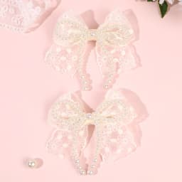 2Pcs Flower Lace Bow Hair Clips For Girls Sweet Pearls Hairpins Floral Embroidery Barrette Children Kids Headwear Accessories
