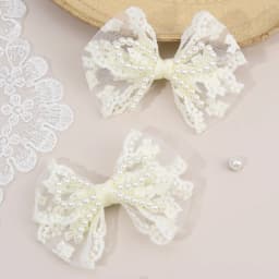 2Pcs Flower Lace Bow Hair Clips For Girls Sweet Pearls Hairpins Floral Embroidery Barrette Children Kids Headwear Accessories