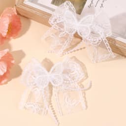 2Pcs Flower Lace Bow Hair Clips For Girls Sweet Pearls Hairpins Floral Embroidery Barrette Children Kids Headwear Accessories