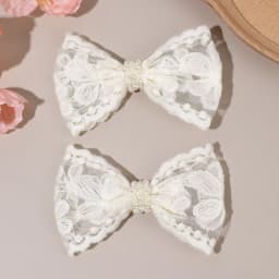 2Pcs Flower Lace Bow Hair Clips For Girls Sweet Pearls Hairpins Floral Embroidery Barrette Children Kids Headwear Accessories