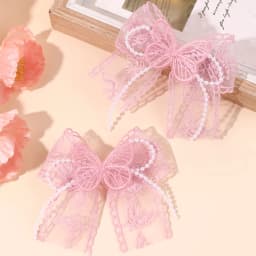 2Pcs Flower Lace Bow Hair Clips For Girls Sweet Pearls Hairpins Floral Embroidery Barrette Children Kids Headwear Accessories