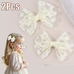 2Pcs Flower Lace Bow Hair Clips For Girls Sweet Pearls Hairpins Floral Embroidery Barrette Children Kids Headwear Accessories