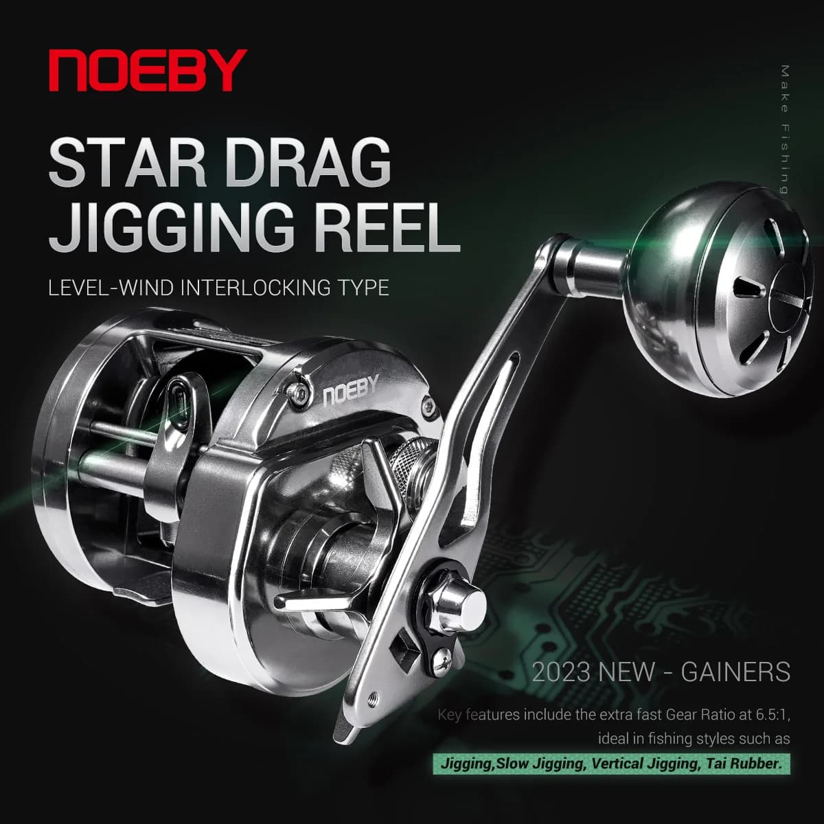 NOEBY Light Jigging Reel 5000 Series Star Drag Baitcasting Jigging Reel Brass Gear 12kg Max Drag Saltwater Fishing