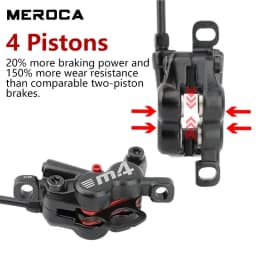 MEROCA M4 4 Piston Brakes Dual-Piston Braking Hydraulic Brakes MTB 22.2MM Diameter Tube Length 800/1400MM Bike Accessories