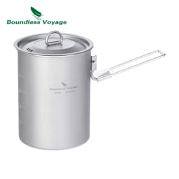 Boundless Voyage 900ml Titanium Pot Cup Camping Cookware Lightweight Bowl with Folding Handle & Lid Outdoor Portable Cooking kit
