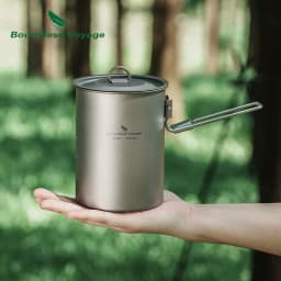 Boundless Voyage 900ml Titanium Pot Cup Camping Cookware Lightweight Bowl with Folding Handle & Lid Outdoor Portable Cooking kit