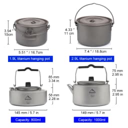 Widesea Camping Titanium Tableware Set Cookware Tourism Cauldron Outdoor Cooking Pot Picnic Kitchen Hiking Trekking Equipment