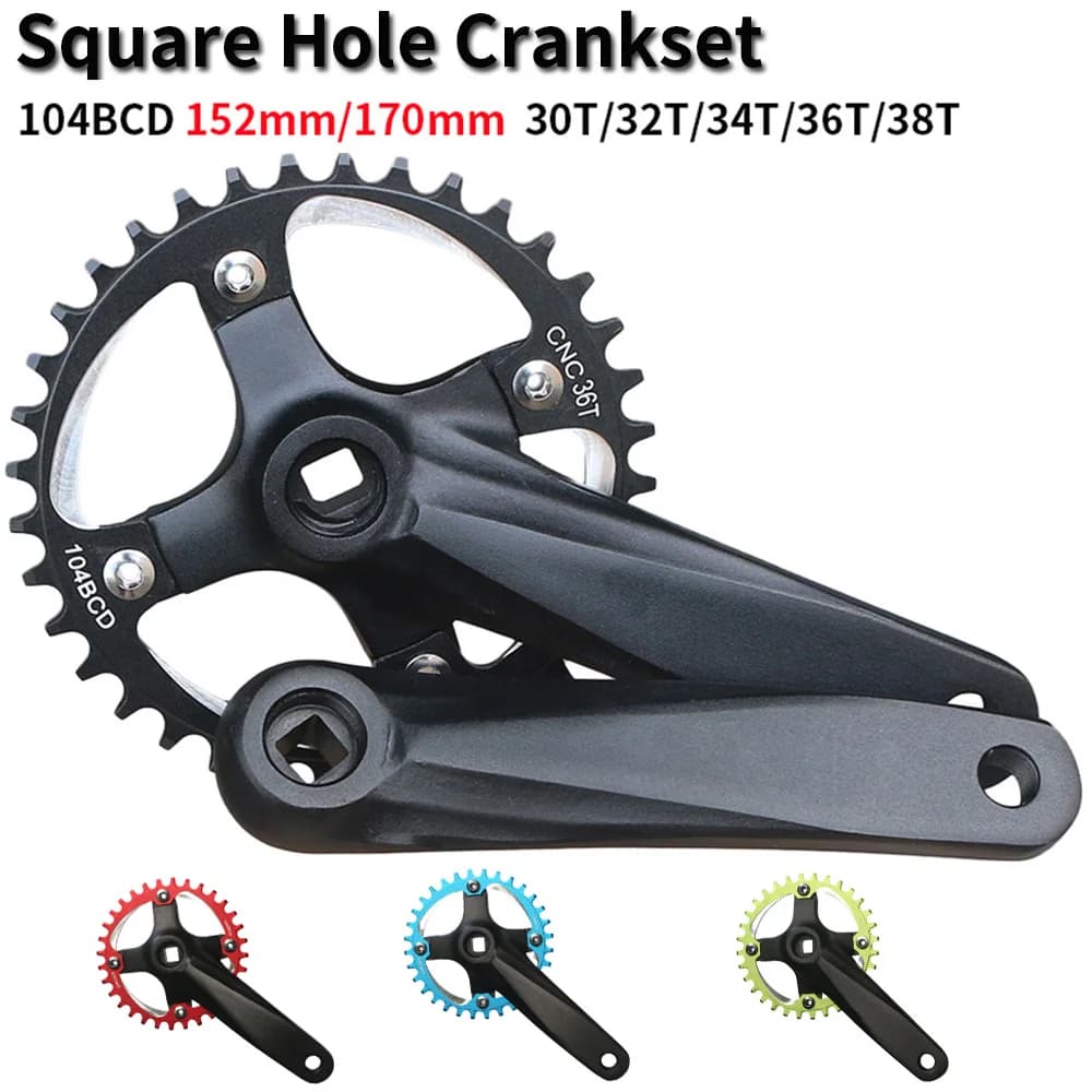 104BCD Bicycle Crank Sprocket 152/165/170mm Square Hole MTB Bike Crankset 30T 32T 34T 36T 38T 40T 42T Single Speed Chainring
