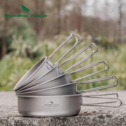 Boundless Voyage Titanium Pans Bowls Dishes Set with Folding Handle Outdoor Camping Portable Plates Saucers Tableware Ti1096T
